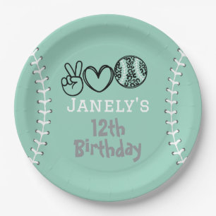Peace Love Softball Birthday Paper Plate