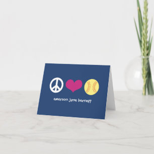 Peace, Love, Softball Blue Thank You Card
