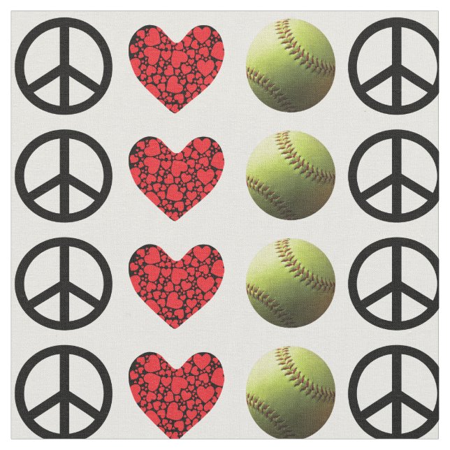 Peace Love Softball Fastpitch Fabric (Close Up)