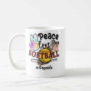 Peace Love Softball Gaga Life Mum Grandma Leopard Coffee Mug