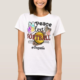 Peace Love Softball Gaga Life Mum Grandma Leopard  T-Shirt