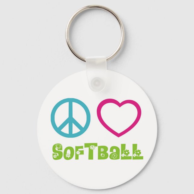 Peace Love Softball Key Ring (Front)