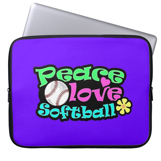Peace, Love, Softball Laptop Sleeve (Front)