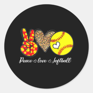 Peace Love Softball Leopard Softball Player Girl Classic Round Sticker