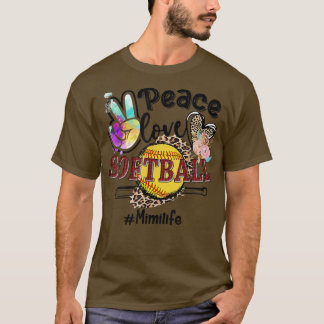 Peace Love Softball Mimi Life Mum Grandma Leopard  T-Shirt