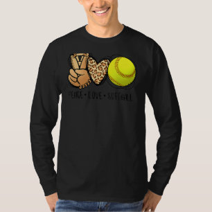 Peace Love Softball Moms Leopard Print Mother's Da T-Shirt