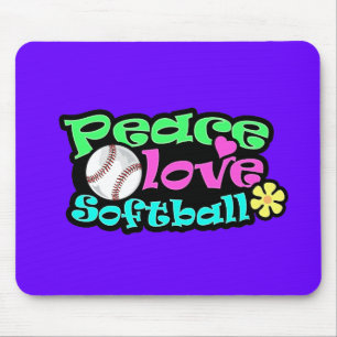 Peace, Love, Softball Mouse Pad