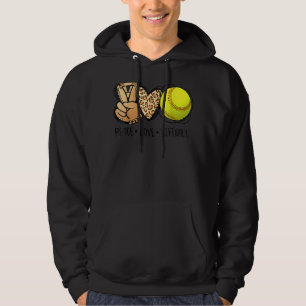 Peace Love Softball Mum Leopard Print Mother's Day Hoodie