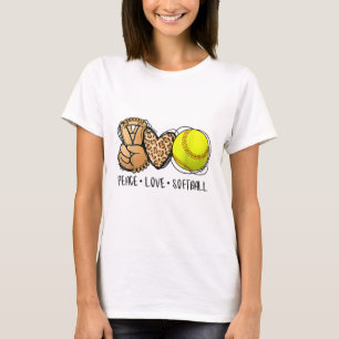 Peace Love Softball Mum Leopard Print Mother's Day T-Shirt