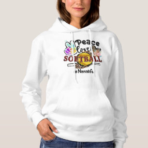 Peace Love Softball Nana Life Mum Grandma Leopard  Hoodie