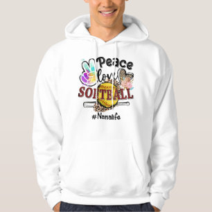 Peace Love Softball Nana Life Mum Grandma Leopard  Hoodie