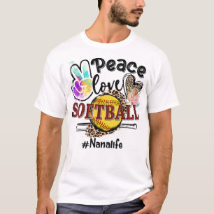 Peace Love Softball Nana Life Mum Grandma Leopard  T-Shirt