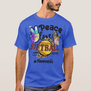 Peace Love Softball Nanna Life Mom Grandma Leopard T-Shirt