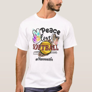 Peace Love Softball Nannie Life Mom Grandma Leopar T-Shirt