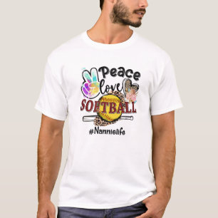 Peace Love Softball Nannie Life Mom Grandma Leopar T-Shirt