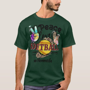 Peace Love Softball Nonni Life Mom Grandma Leopard T-Shirt