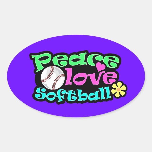 Peace, Love, Softball Oval Sticker (Front)