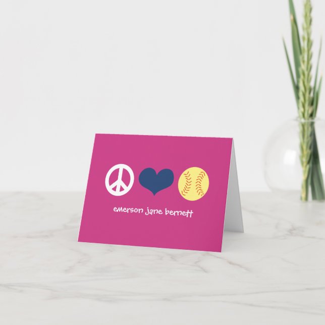 Peace, Love, Softball Pink Thank You Card (Front)