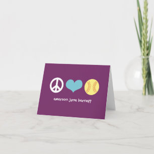 Peace, Love, Softball Purple Thank You Card