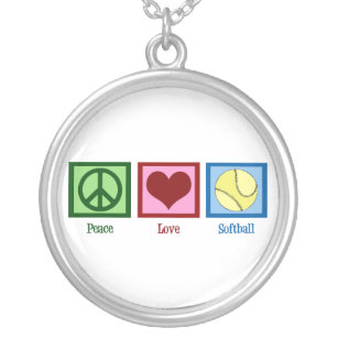 Peace Love Softball Silver Plated Necklace