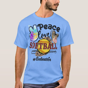 Peace Love Softball Sister Life Mum Grandma Leopar T-Shirt