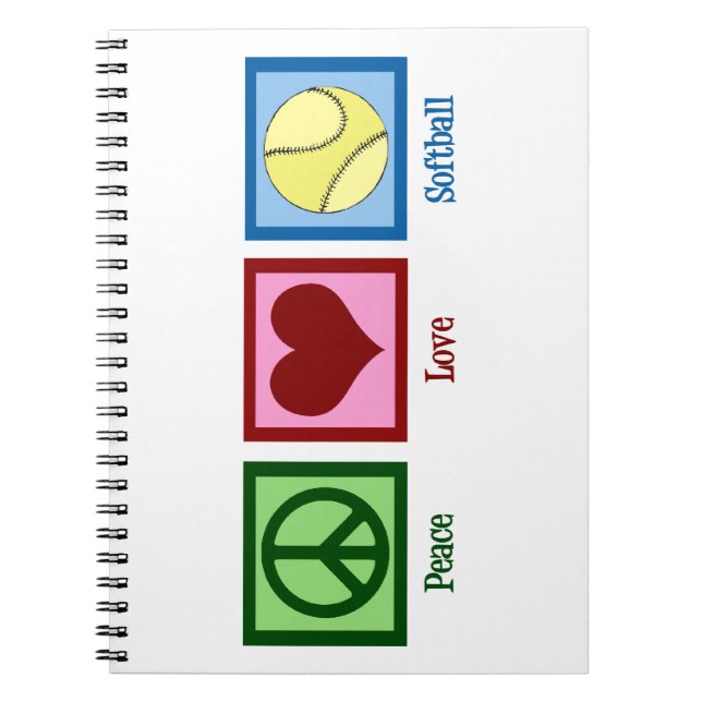 Peace Love Softball Spiral Notebook (Front)