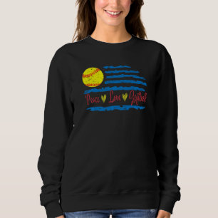 Peace Love Softball US Flag Mom Softball Girl Teen Sweatshirt