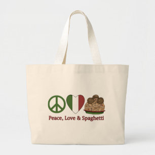 Peace, Love & Spaghetti Large Tote Bag
