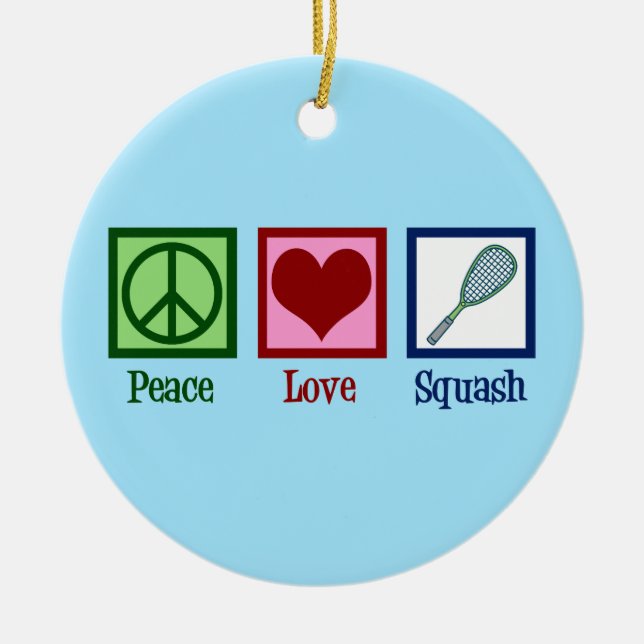 Peace Love Squash Racquet Sports Ceramic Tree Decoration (Front)