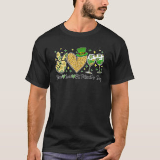 Peace Love St Patrick's Day Cheer Drinking Glitter T-Shirt