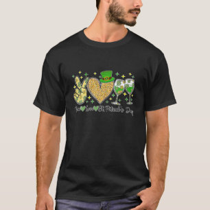 Peace Love St Patrick's Day Cheer Drinking Glitter T-Shirt