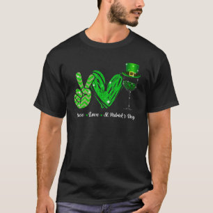 Peace Love St Patrick's Day Cheer Drinking Shamroc T-Shirt