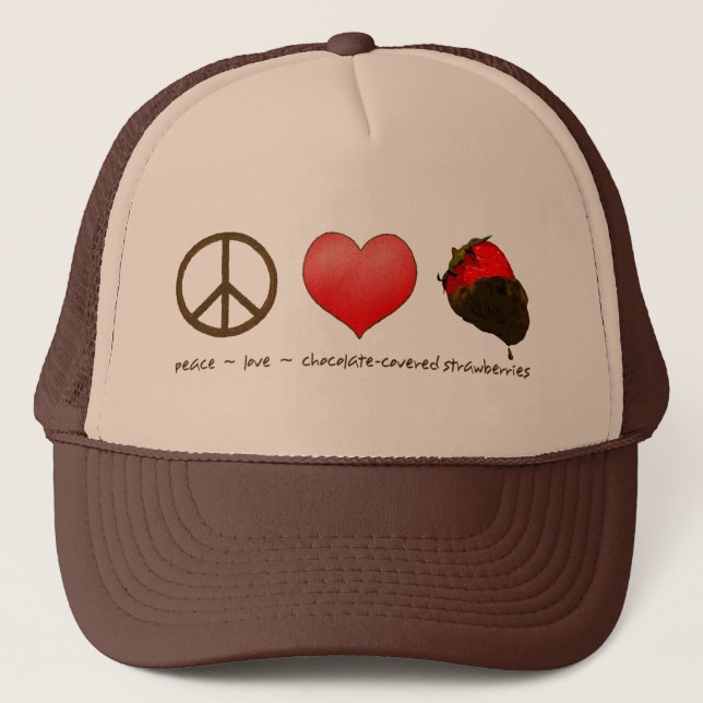 Peace Love Strawberries Trucker Hat (Front)