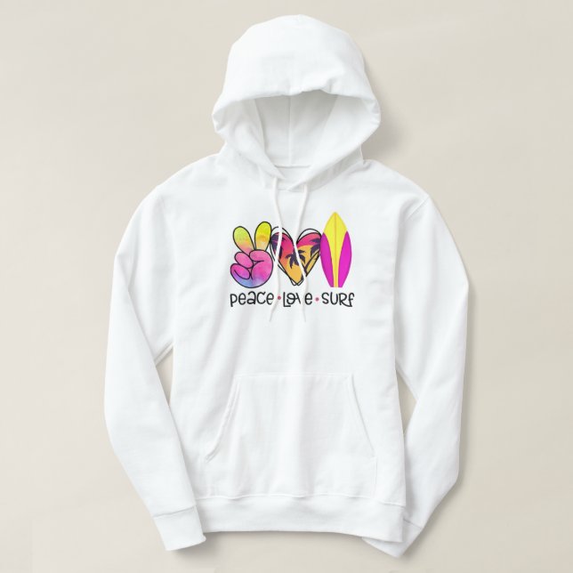 Peace Love Summer Surf Retro Vacation  Hoodie (Design Front)