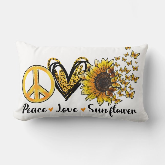 "Peace, Love, Sunflower"  Lumbar Cushion (Front)