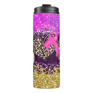 Peace Love Sunflower Pink Ribbon Purple Glitter Thermal Tumbler