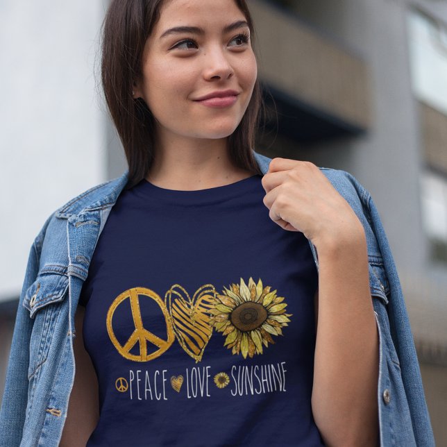 Peace Love Sunshine Gold Glitter Flower T-Shirt (Creator Uploaded)