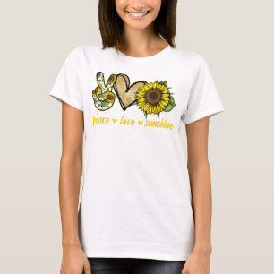 Peace Love Sunshine Gold Heart Sunflower  T-Shirt