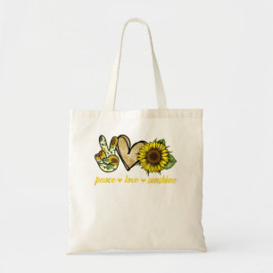 Peace Love Sunshine Gold Heart Sunflower Tote Bag