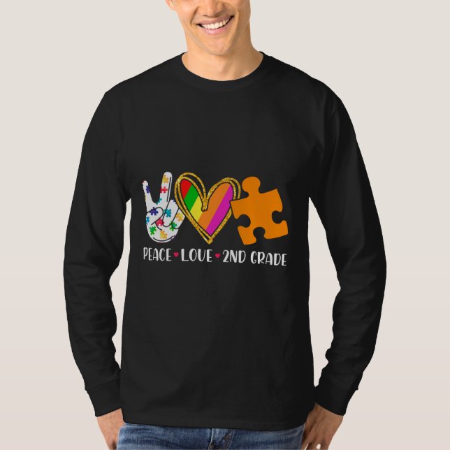 Peace Love Support Autism Second Grade Student Tea T-Shirt (Front)
