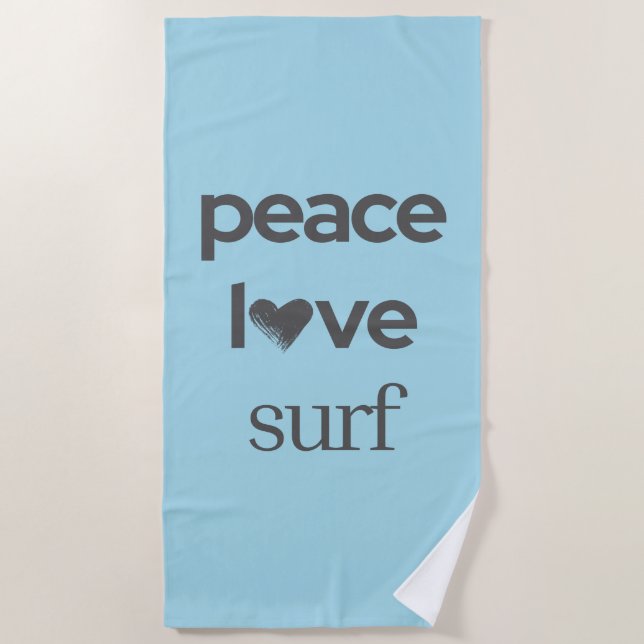 Peace Love Surf Life Coastal Blue Surfing Graphic Beach Towel (Front)
