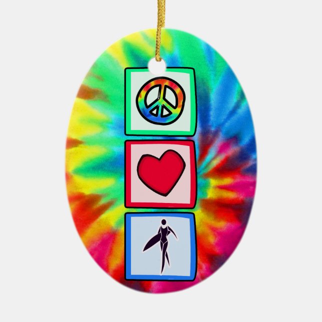 Peace, Love, Surfer Girls Ceramic Tree Decoration (Front)