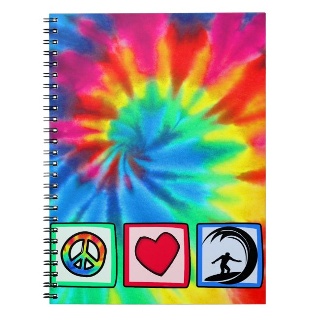 Peace, Love, Surfing Spiral Notebook (Front)