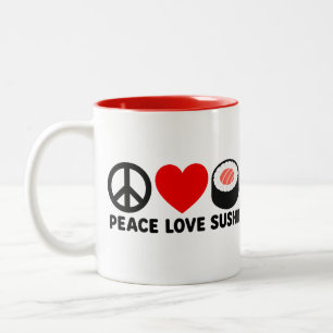 Peace Love Sushi Cute Japanese Foodie Gift Design Two-Tone Coffee Mug