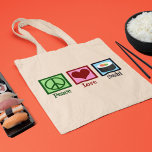 Peace Love Sushi Tote Bag<br><div class="desc">Peace Love Sushi. A cute sushi lover gift for a Japanese food fan who likes to eat raw fish.</div>