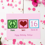 Peace Love Sweet 16 Pretty Pink 16th Birthday Postcard<br><div class="desc">The perfect personalised sixteenth birthday postcard for a teenage girl. Peace Love Sweet 16 with your cute custom text in pretty pink.</div>