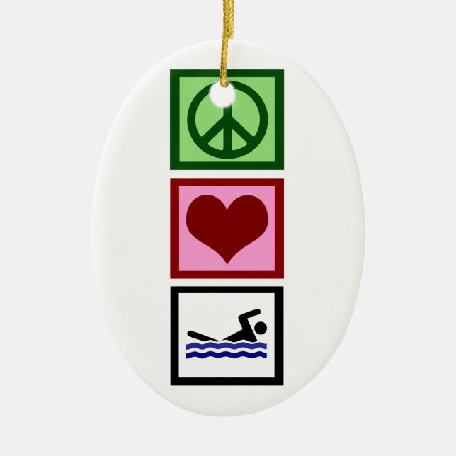Peace Love Swim Ceramic Tree Decoration (Front)