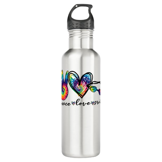 Peace Love Swim Tie Dye Swimmer Swimming Gifts Sum 710 Ml Water Bottle (Front)