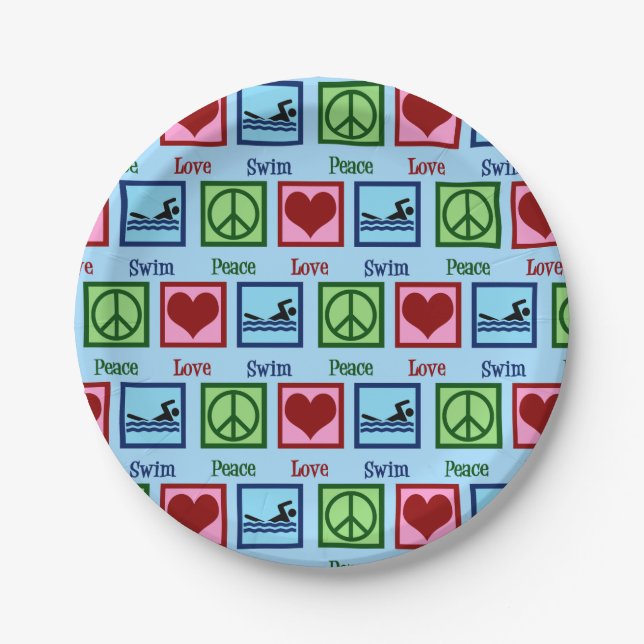 Peace Love Swimming Paper Plate (Front)