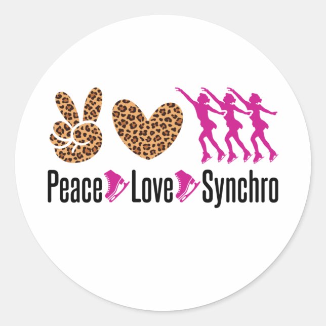 Peace Love Synchro Synchronised Skating Classic Round Sticker (Front)
